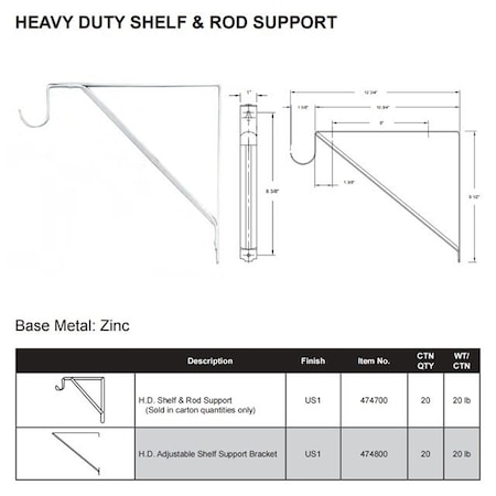 Delaney Hardware H.D. SHELF & ROD SUPPORT 474700